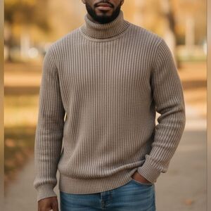 Vintage Koman Long Sleeve Textured Mens Striped Cable Knit Turtle Neck Sweater L